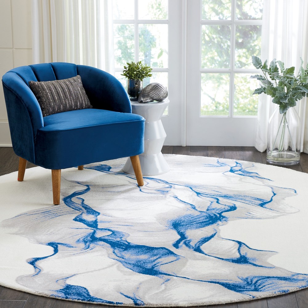 Nourison Twilight Circular Rugs TWI27 by Nourison in Ivory and Blue